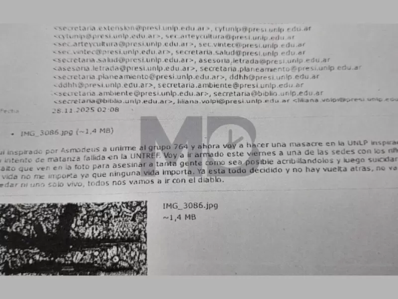 El mail que encendió la alarma en la Facultad de Artes de la UNLP: fotos de armas, amenaza de masacre y fecha anunciada