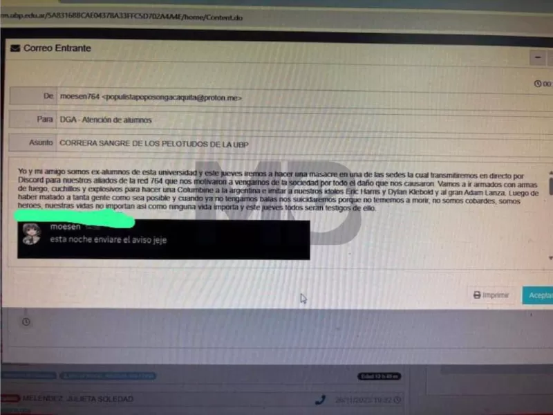 El mail que encendió la alarma en la Facultad de Artes de la UNLP: fotos de armas, amenaza de masacre y fecha anunciada
