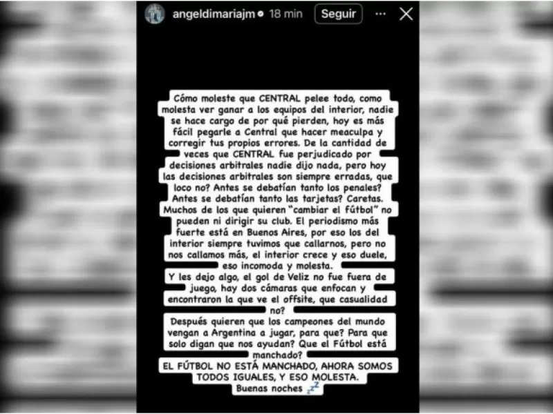 Di María salió al cruce de Milito y defendió a Rosario Central tras la polémica en Arroyito